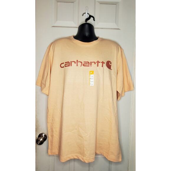 Carhartt Men's Size L Loose Fit Heavyweight Short-Sleeve Logo Graphic Pale Apri - Picture 1 of 5